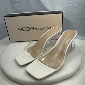 BCBGeneration Luckee Dress Sandal, Clear, Women Size 7.5M Item#829
